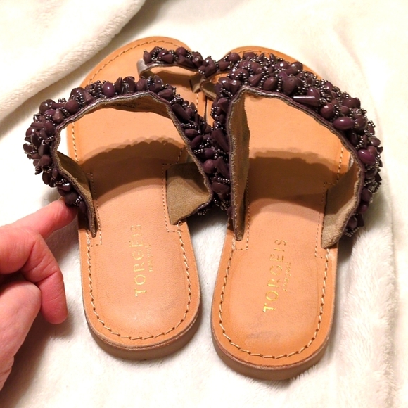 Torgeis Sandals sz 7 Leather lining with beads - Picture 2 of 8